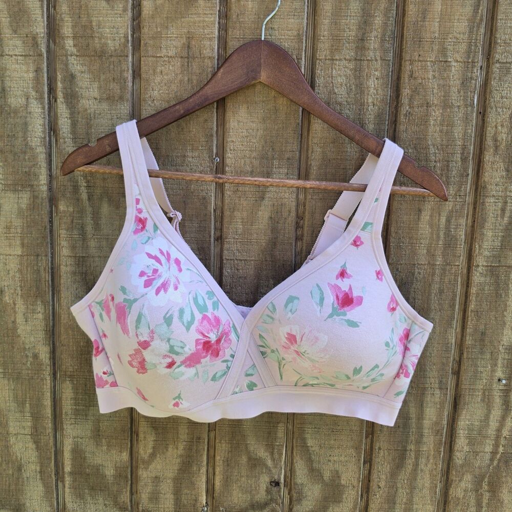 Cacique Lightly Lined No Wire Pink Floral Print Bra Womens Size 40D